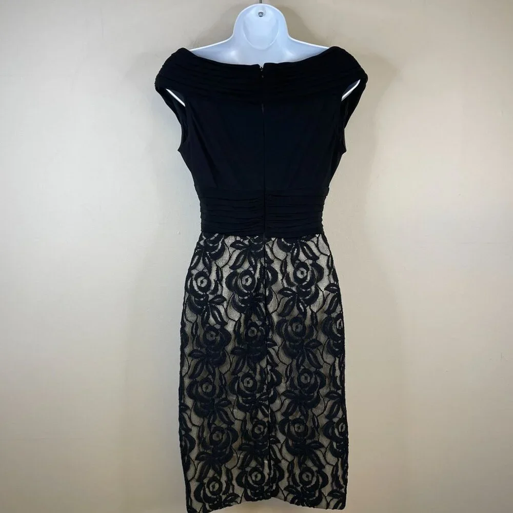 Adrianna Papell Dress Womens 6 Pleated Timeless Cocktail Stretch Lace Sheath LBD - Picture 3 of 16